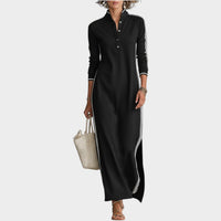 Harper | Long-Sleeve Maxi Dress with Stand Collar and Button Placket